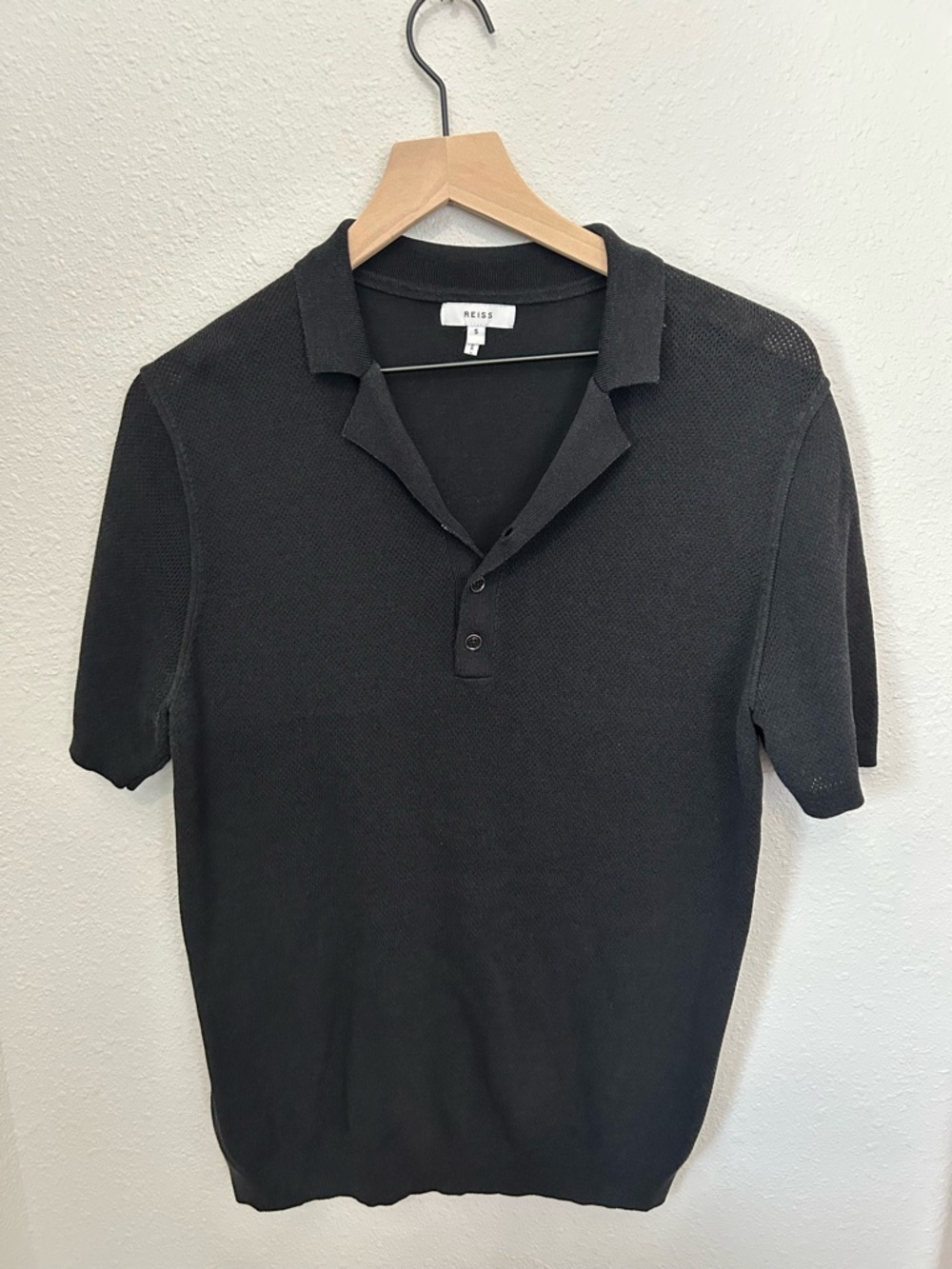 Reiss Black Short-Sleeve Knit Polo